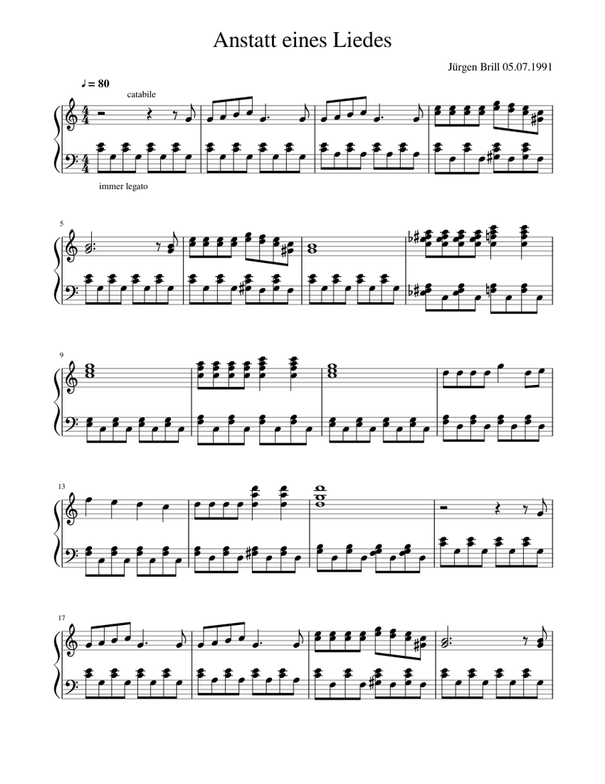 Anstatt eines Liedes Sheet music for Piano (Solo) | Musescore.com