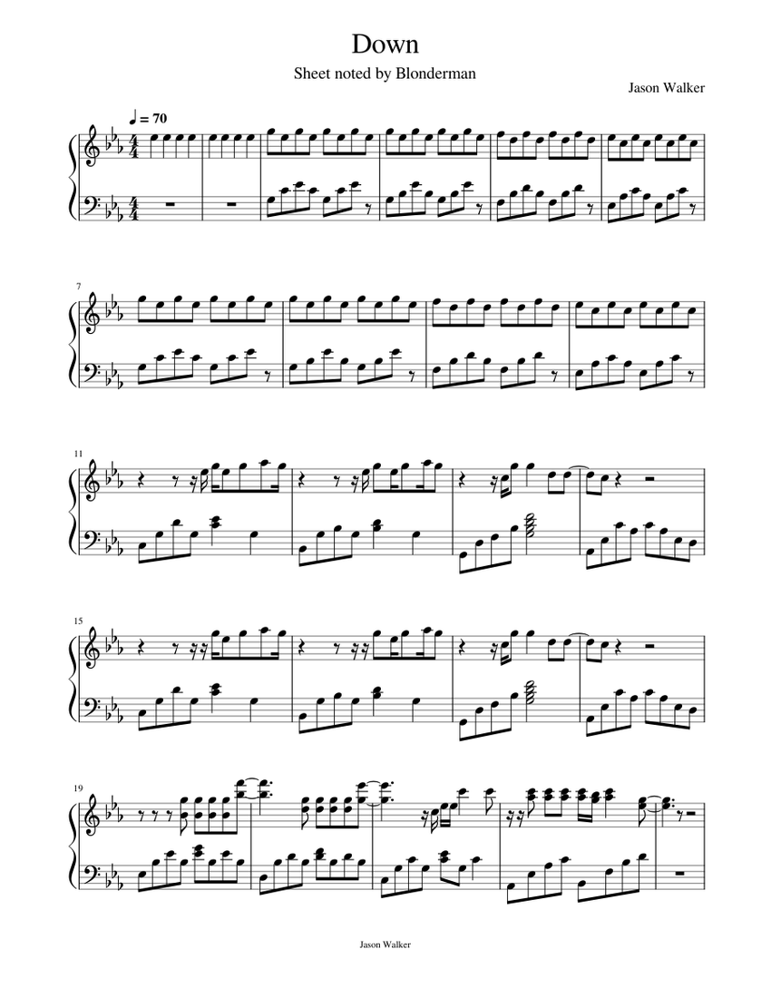 Down Jason Walker Sheet music for Piano (Solo) | Musescore.com