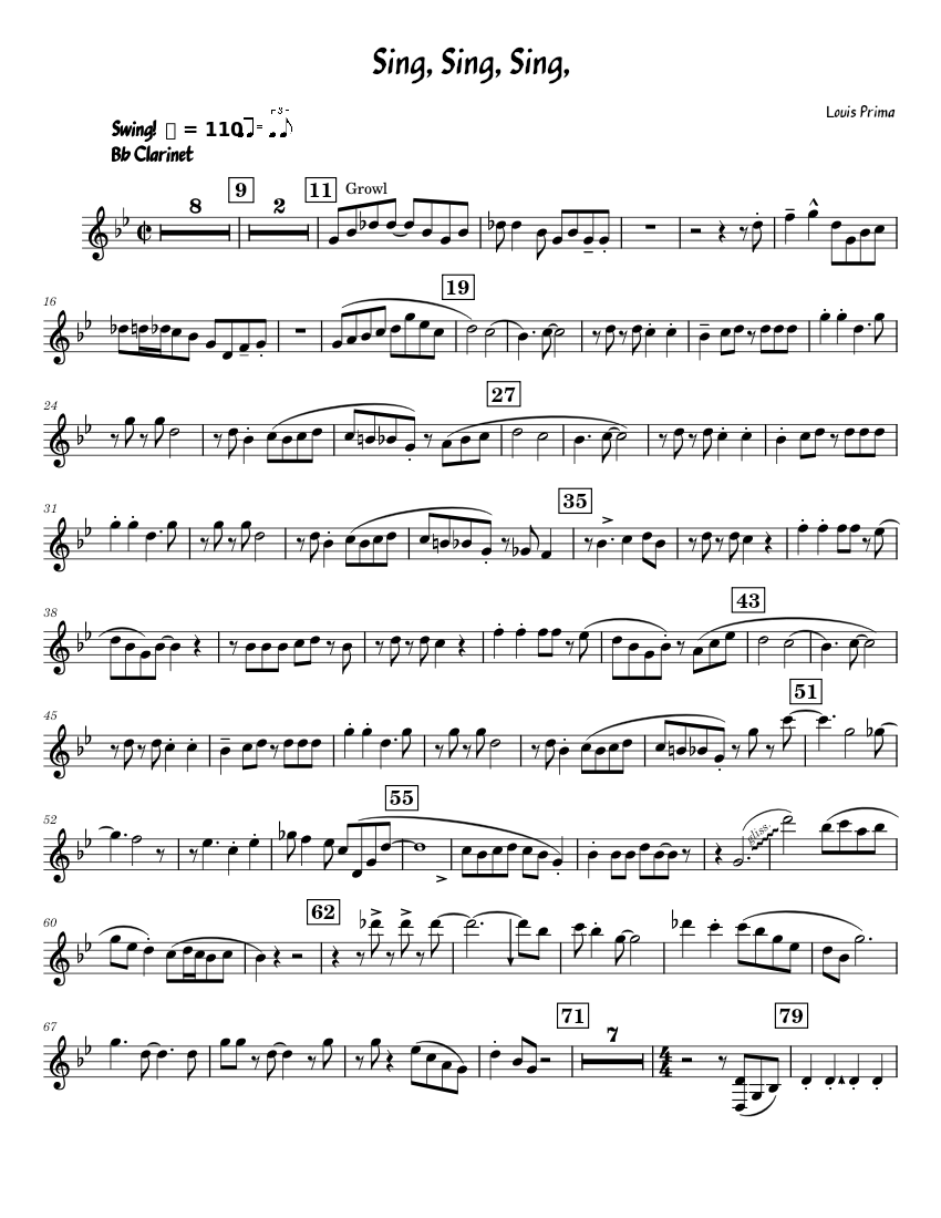 Sing Sing Sing Sheet music for Clarinet in b-flat (Solo) | Musescore.com