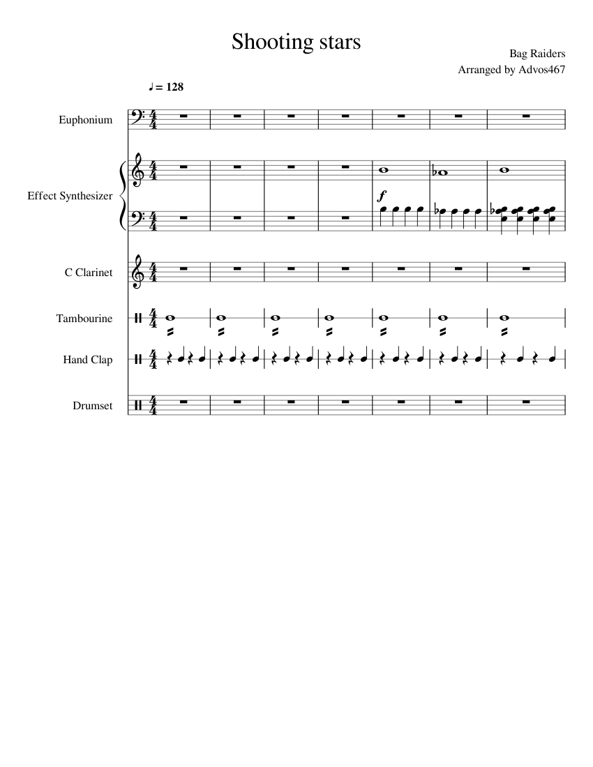 Shooting Stars by Bag Raiders Sheet music for Euphonium, Tambourine, Drum  group, Synthesizer & more instruments (Mixed Ensemble) | Musescore.com