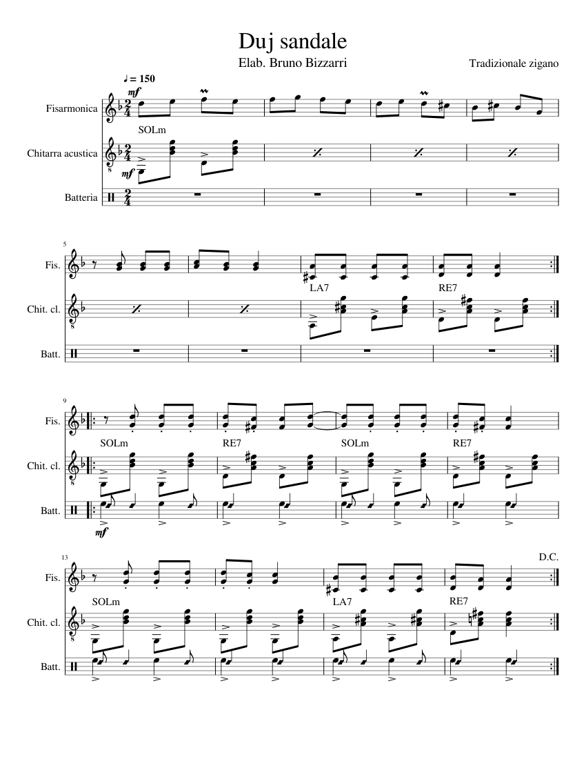 Duj sandale – Misc Traditional Duj sandale Sheet music for Accordion,  Guitar, Drum group (Mixed Trio) | Musescore.com