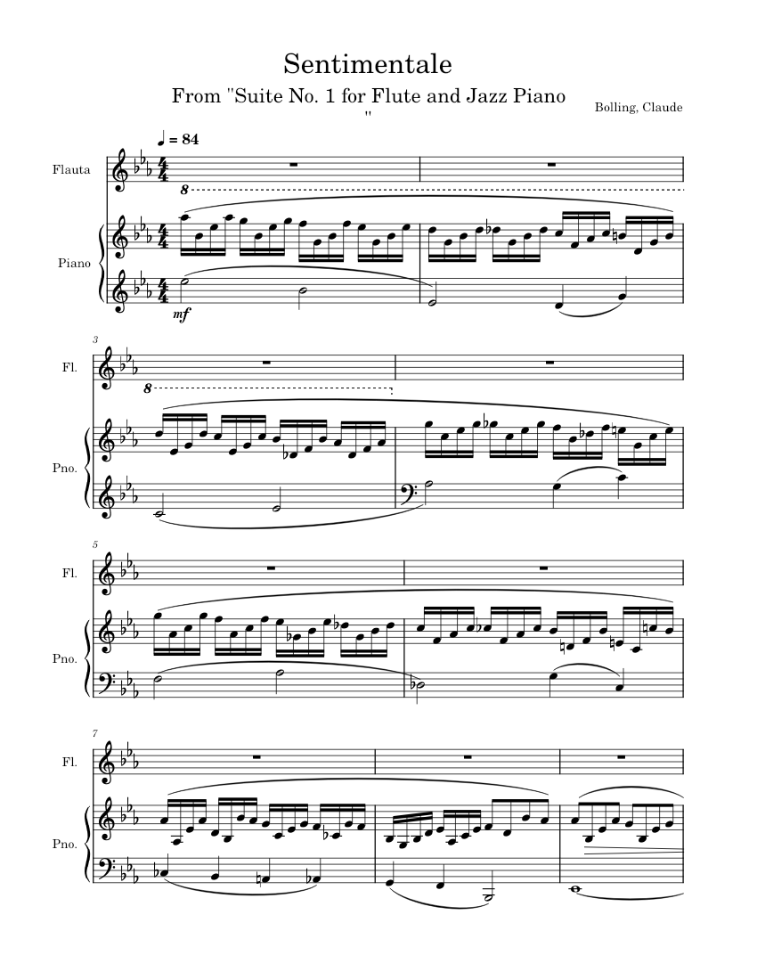 Sentimentale – Claude Bolling Sheet music for Piano, Flute (Mixed Duet) |  Musescore.com