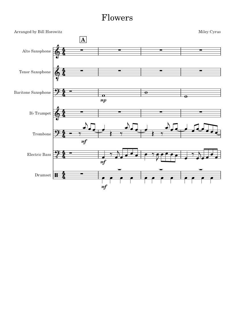 Flowers Miley Cyrus Sheet music for Trombone, Saxophone alto, Saxophone tenor, Saxophone