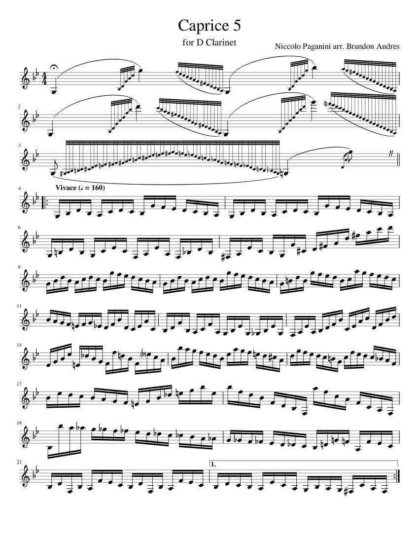 Caprice 5 for Clarinet in D Sheet music for Clarinet other (Solo) |  Musescore.com