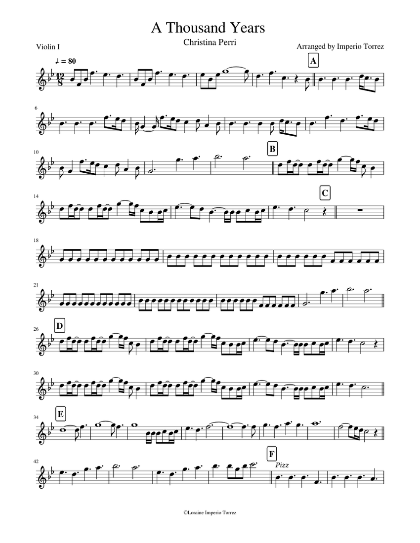 A Thousand Years Violin I Sheet Music For Violin Solo Musescore Com