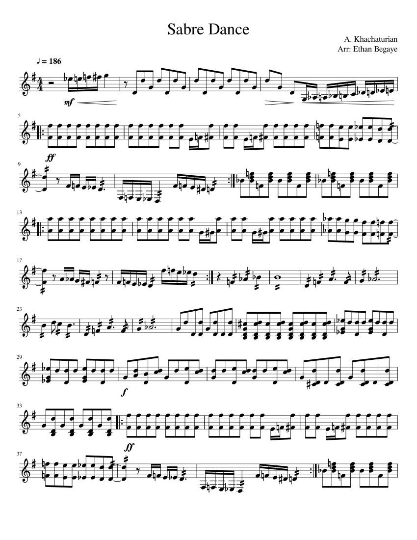 Sabre Dance Sheet music for Xylophone (Solo) | Musescore.com