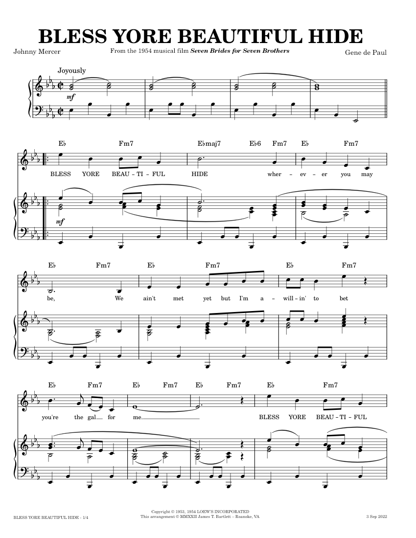 Bless yore beautiful hide gene de paul johnny mercer sheet music for