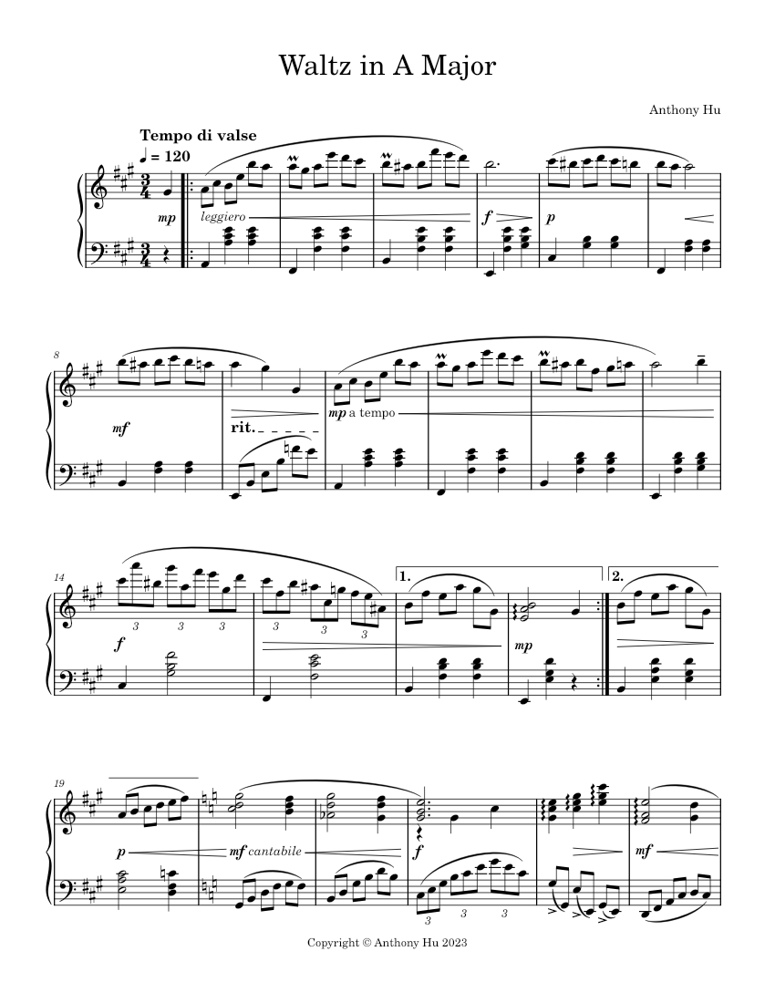 Waltz in A Major Sheet music for Piano (Solo) | Musescore.com