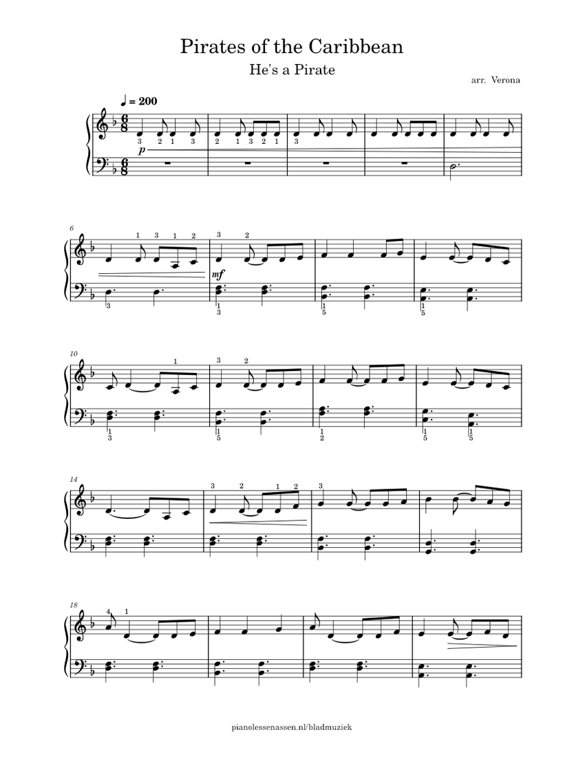 Pirates of the Caribbean EASY (with fingering) Sheet music for Piano (Solo)  | Musescore.com