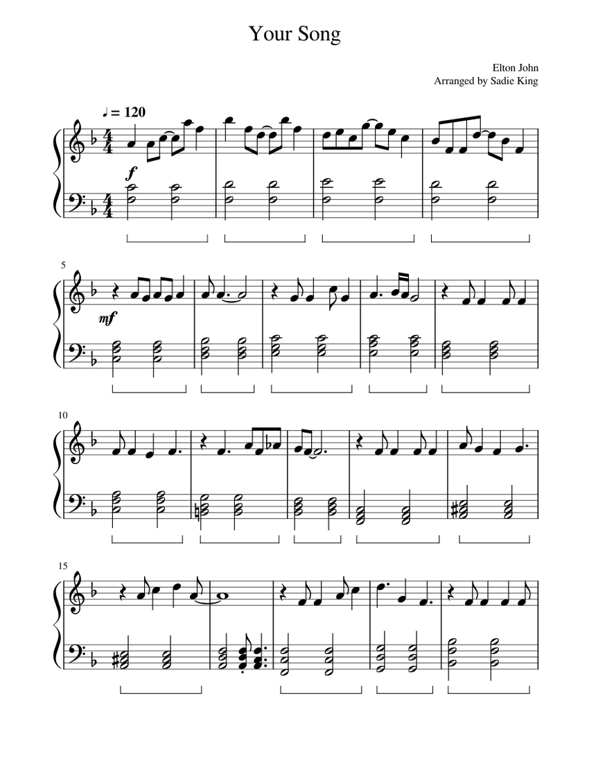 Your Song - Elton John - Easy Piano Sheet music for Piano (Solo