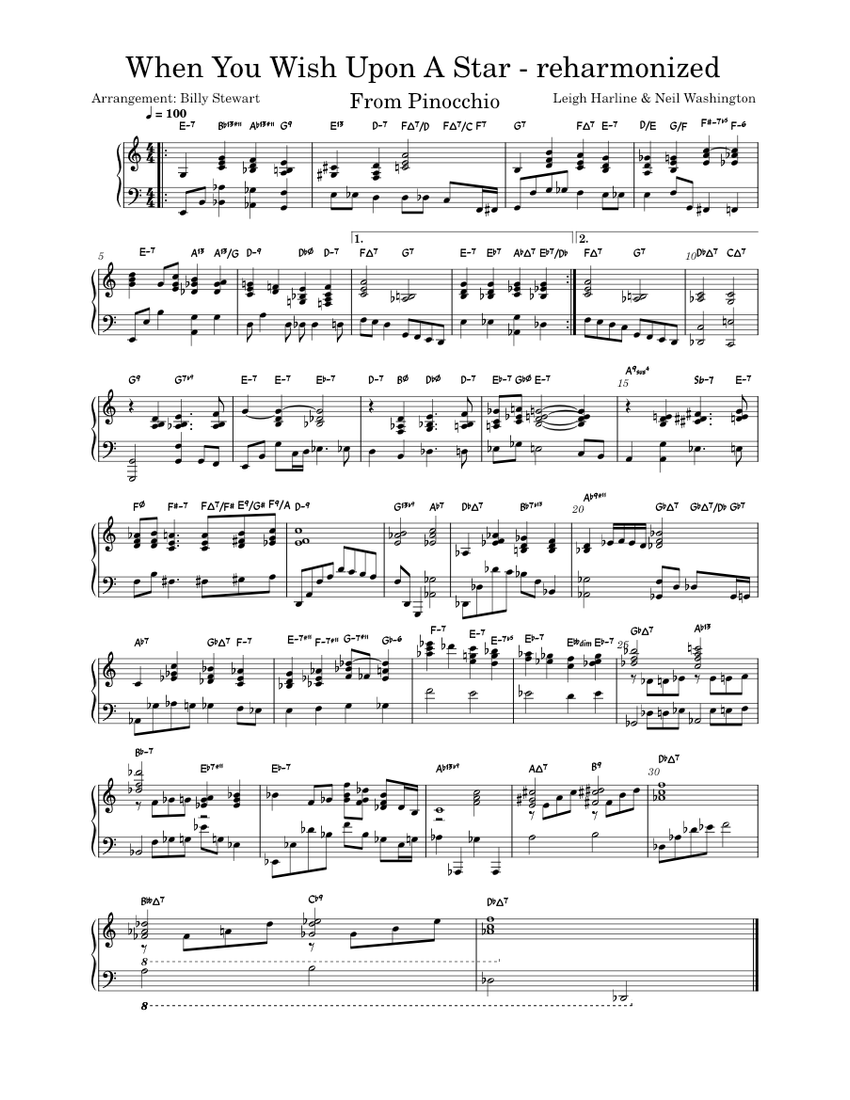 When You Wish Upon A Star Reharmonized Sheet Music For Piano Solo Download And Print In Pdf Or Midi Free Sheet Music For Pinocchio When You Wish Upon A