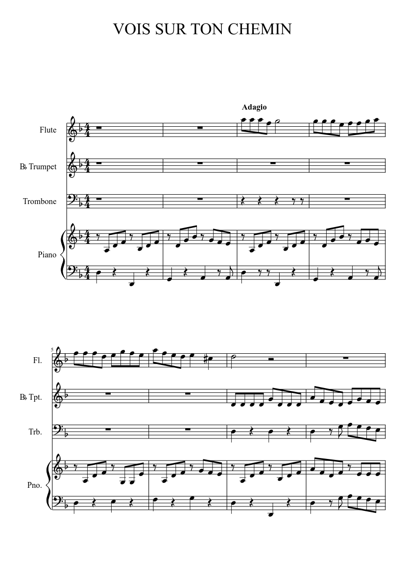 vois sur ton chemin Sheet music for Piano, Trombone, Flute, Trumpet other  (Mixed Quartet) | Musescore.com