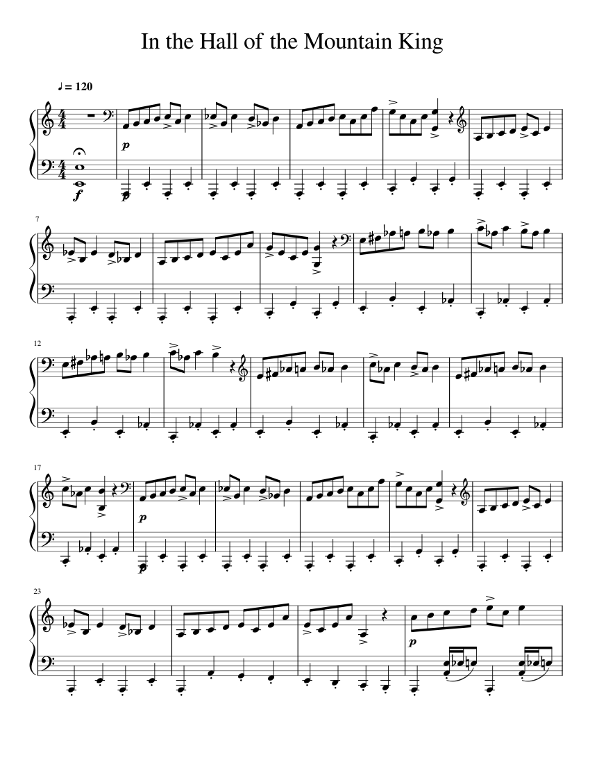 In the Hall of the Mountain King - Intermediate Piano Solo Sheet music for  Piano (Solo) | Musescore.com