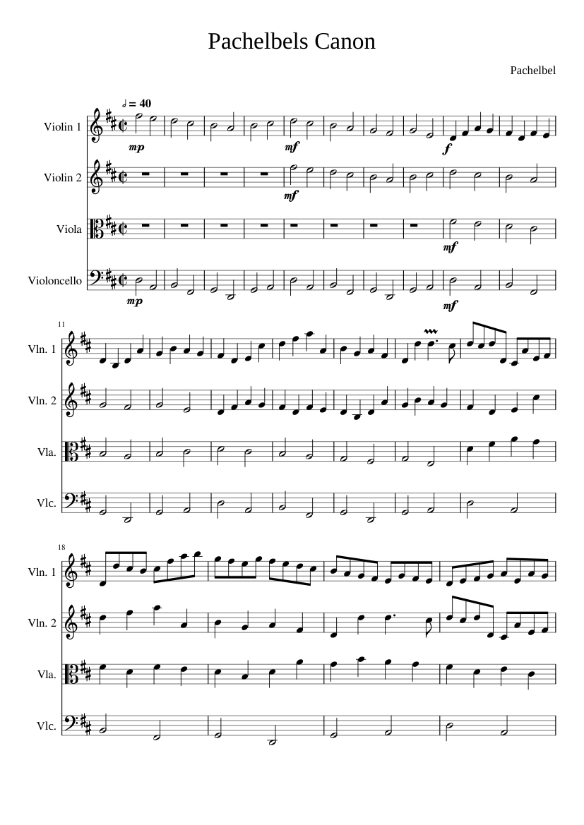 Pachelbels Canon (Strings Quartet) Sheet music for Violin, Viola ...