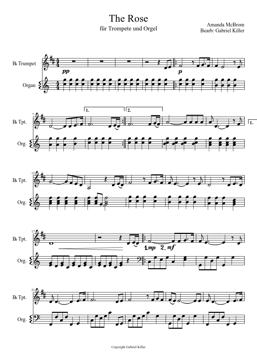 The Rose - Trompete und Orgel Sheet music for Organ, Trumpet other (Solo) |  Musescore.com