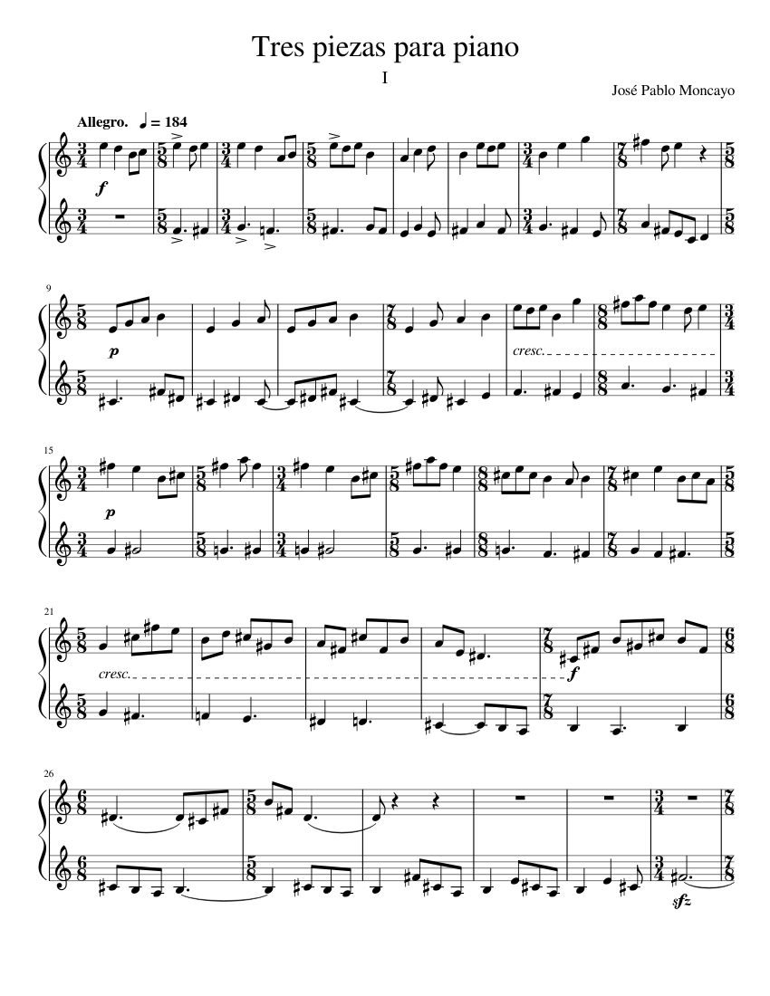 Tres piezas para Piano – José Pablo Moncayo Tres_piezas_ms3 Sheet music ...