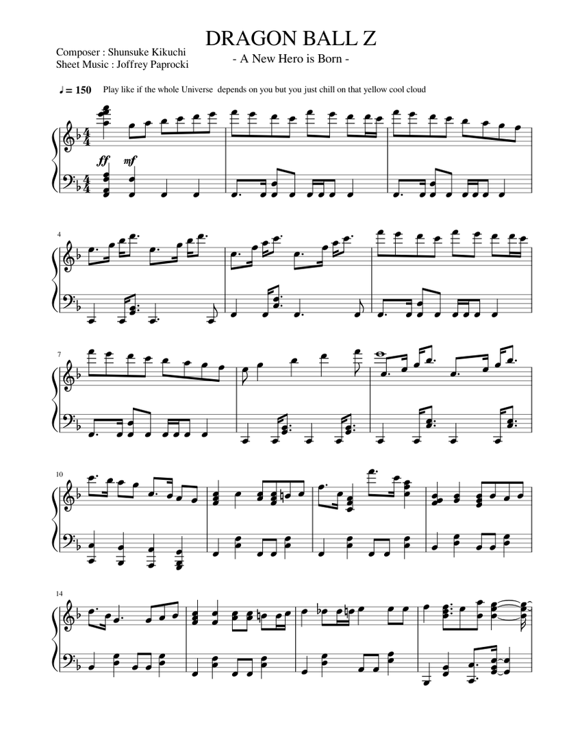 DRAGON BALL Z A New Hero Is Born piano solo Sheet music for Piano