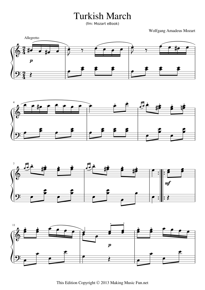 Turkish March - Mozart Sheet music for Piano (Solo) Easy | Musescore.com