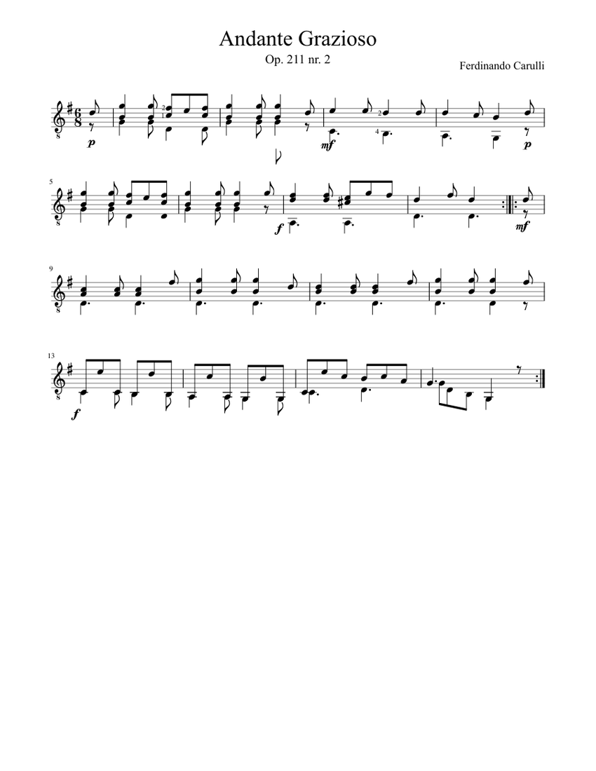 Andante Grazioso Sheet music for Guitar (Solo) | Musescore.com