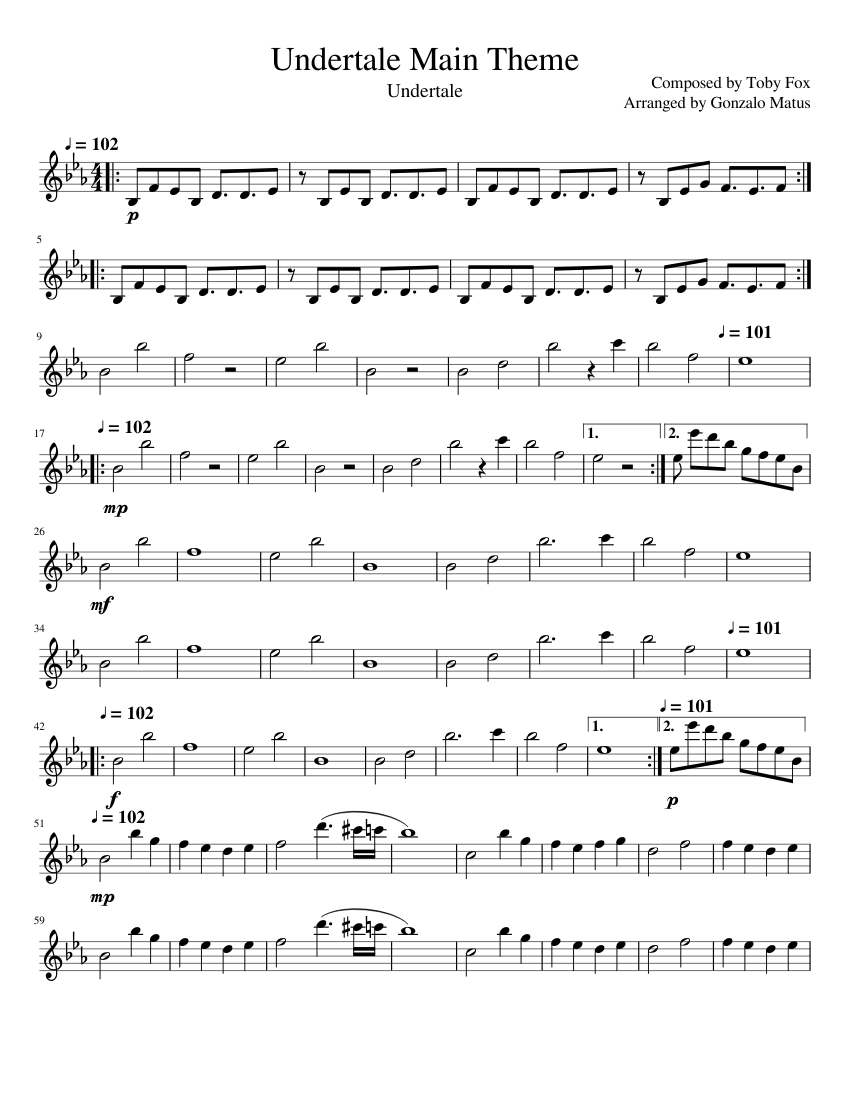 Undertale Main Theme Violin Solo Sheet Music For Violin Solo   Score 0 @850x1100