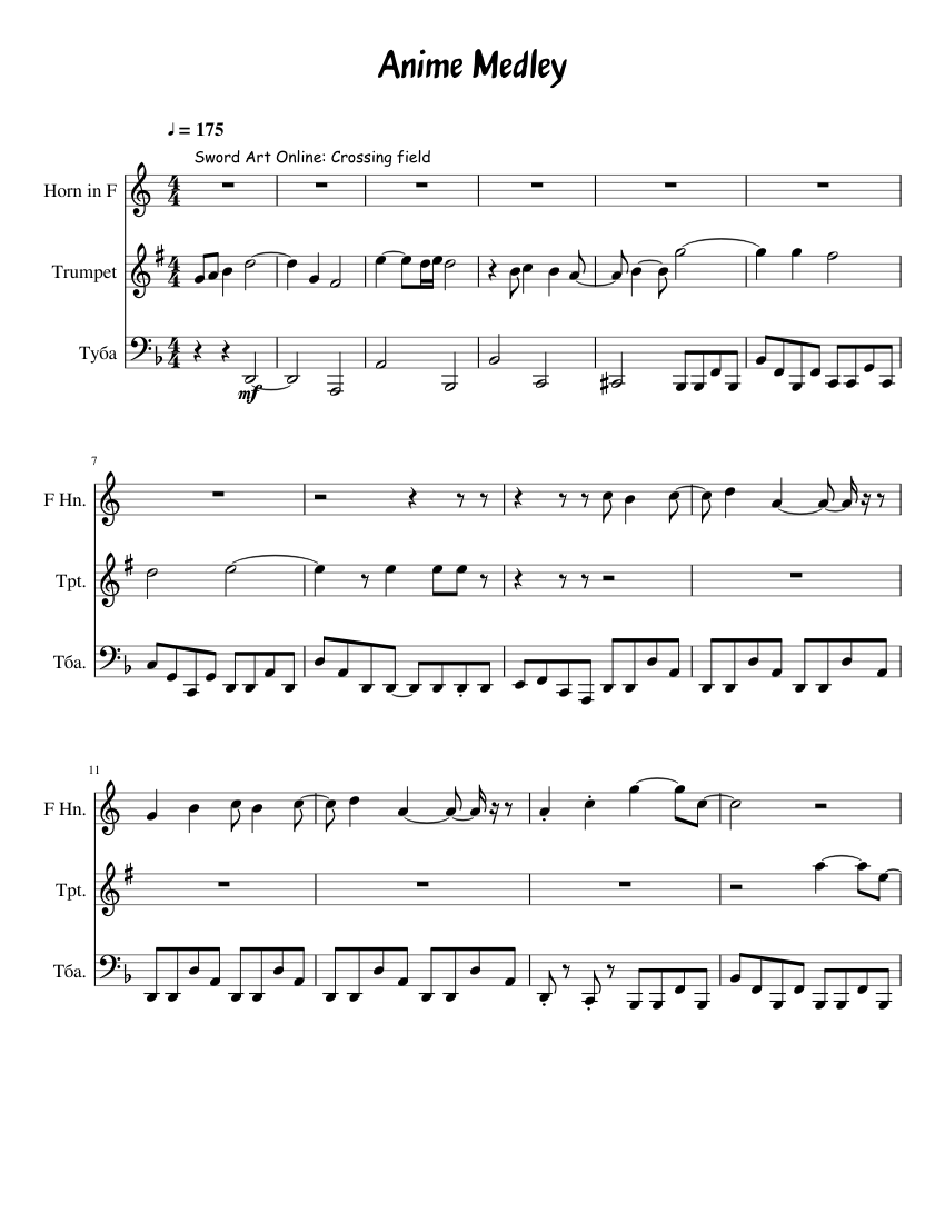 Anime Medley Sheet music for Tuba, French horn, Trumpet other (Mixed Trio)  | Musescore.com