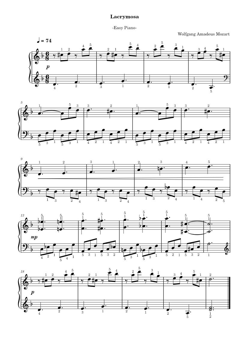 Wolfgang Amadeus Mozart - Lacrymosa -Easy Piano- Sheet music for Piano ...