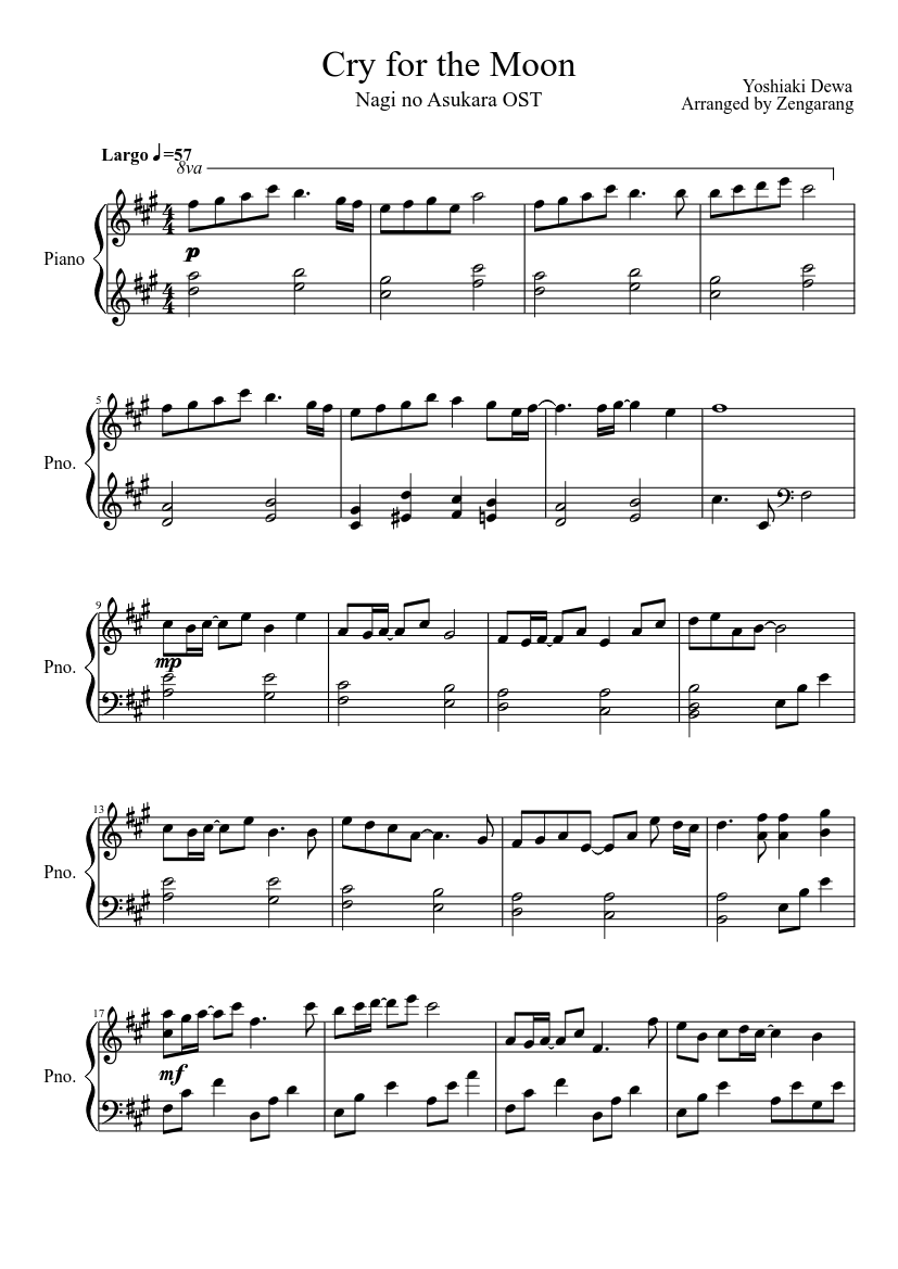 Cry for the Moon - Nagi no Asukara OST Sheet music for Piano (Solo) |  Musescore.com