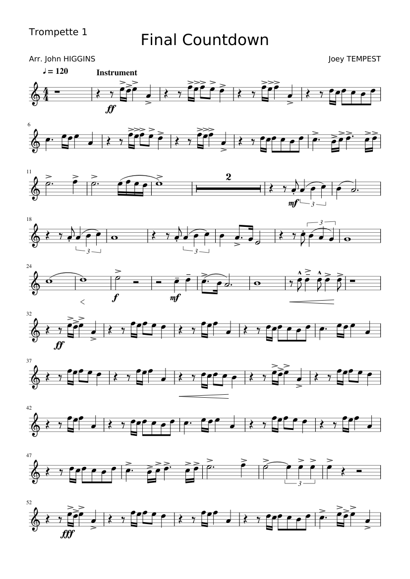 Final Countdown Trompette 1 Sheet music for Trumpet other (Solo) |  Musescore.com