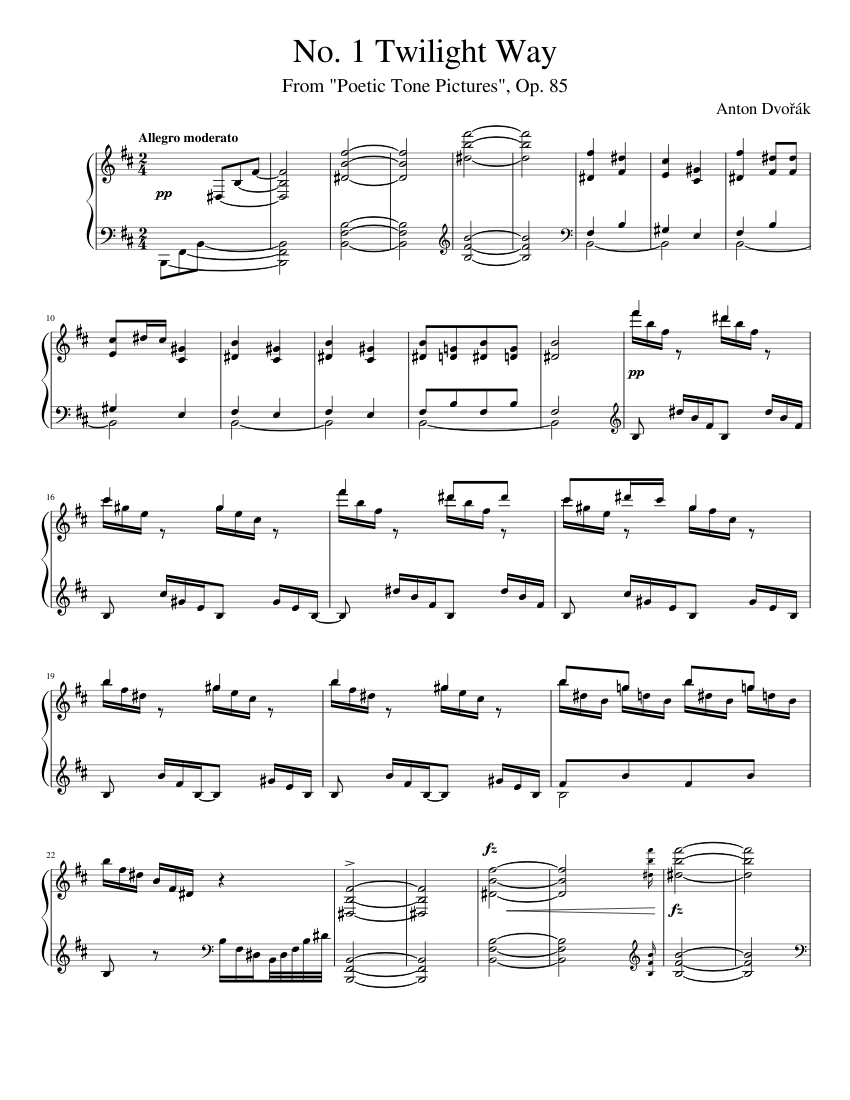 Dvořák "Twilight Way" (Piano solo) Sheet music for Piano (Solo) |  Musescore.com