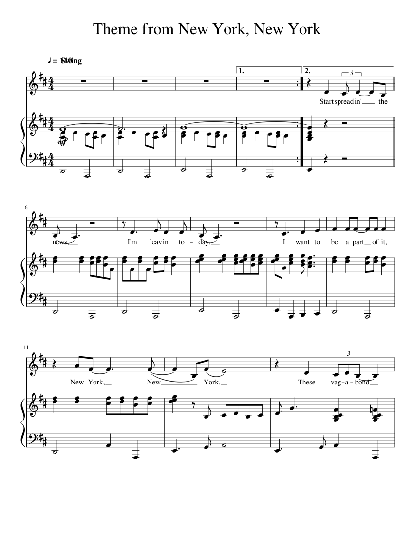 Theme from New York, New York Sheet music for Piano, Vocals (Piano-Voice) |  Musescore.com