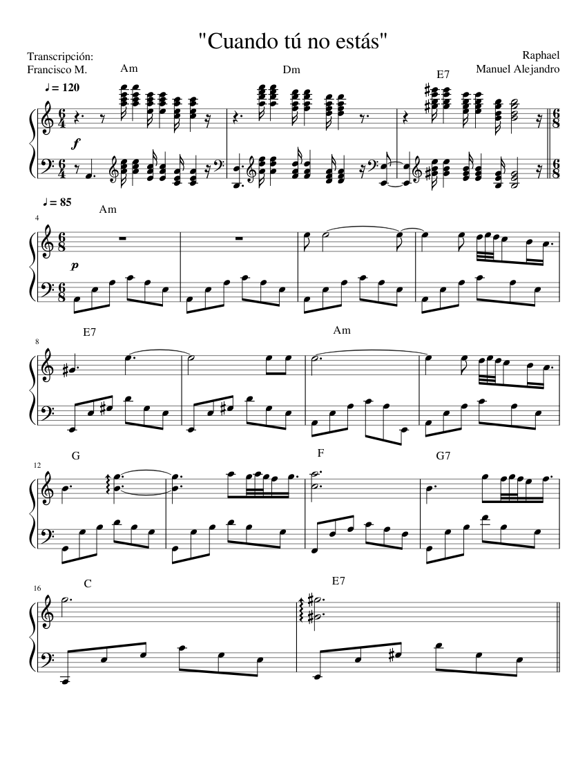 Cuando tú no estás" - Raphael / Piano Sheet music for Piano (Solo) |  Musescore.com