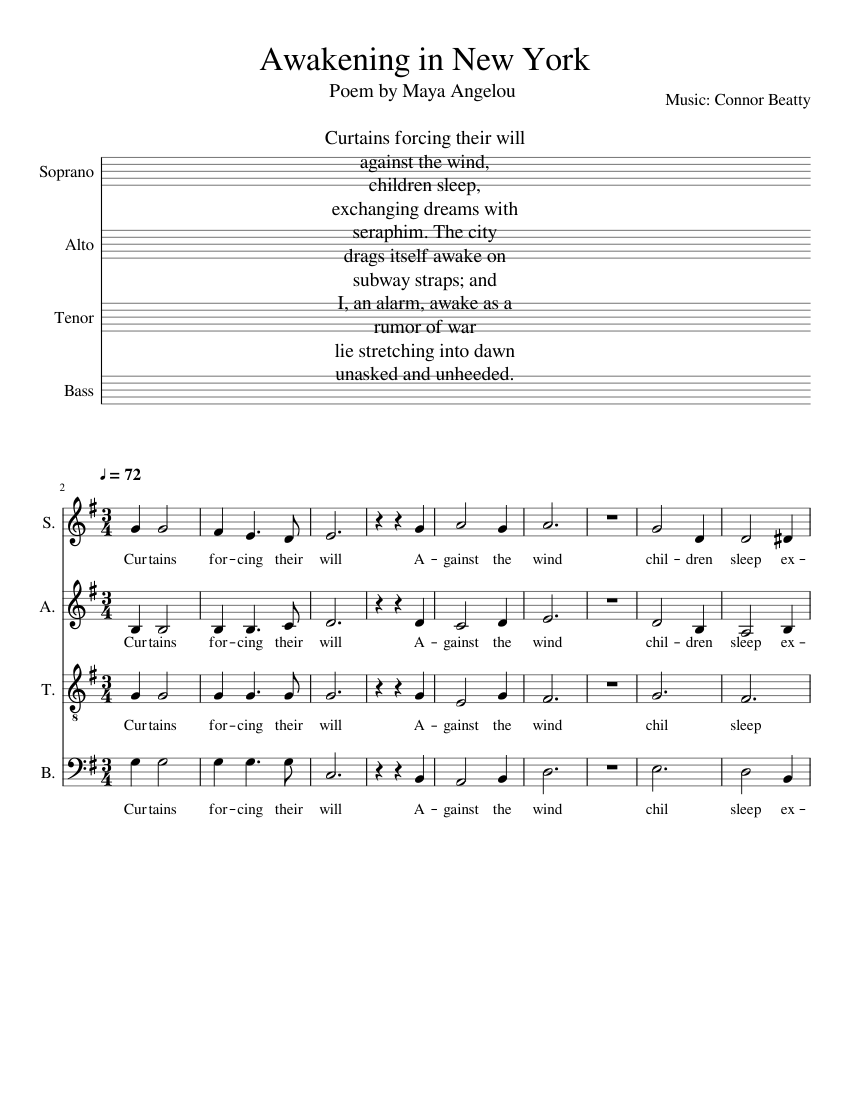 Awakening in New York Sheet music for Soprano, Alto, Tenor, Bass voice ...