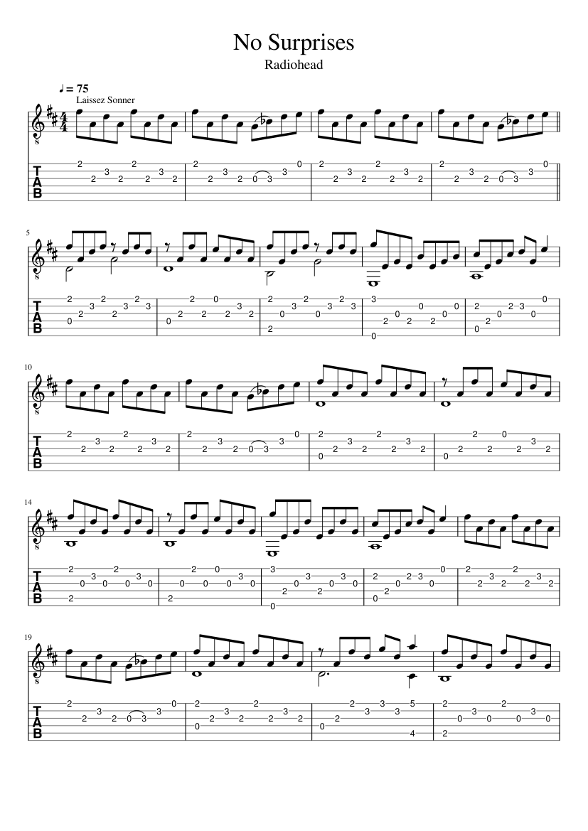 No Suprises (Acoustic Guitar Tab) by Radiohead Sheet music for Guitar  (Solo) | Musescore.com