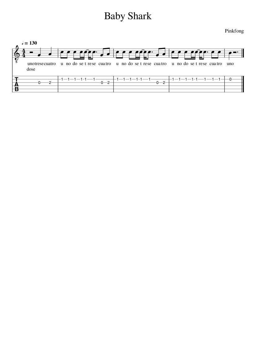 Baby Shark Sheet Music And Tab For Guitar Solo MuseScore Baby Shark Sheet Music And Tab For Guitar Solo MuseScore