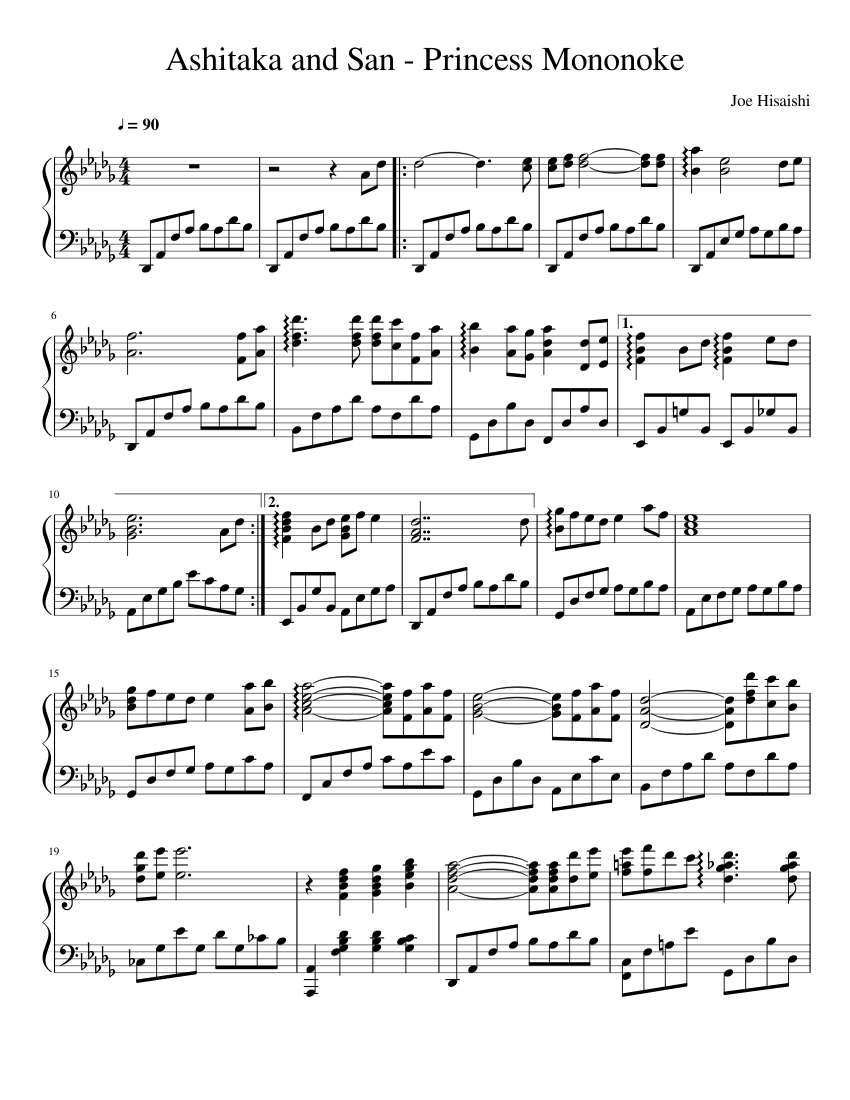 Ashitaka and San - Princess Mononoke Sheet music for Piano (Solo) |  Musescore.com