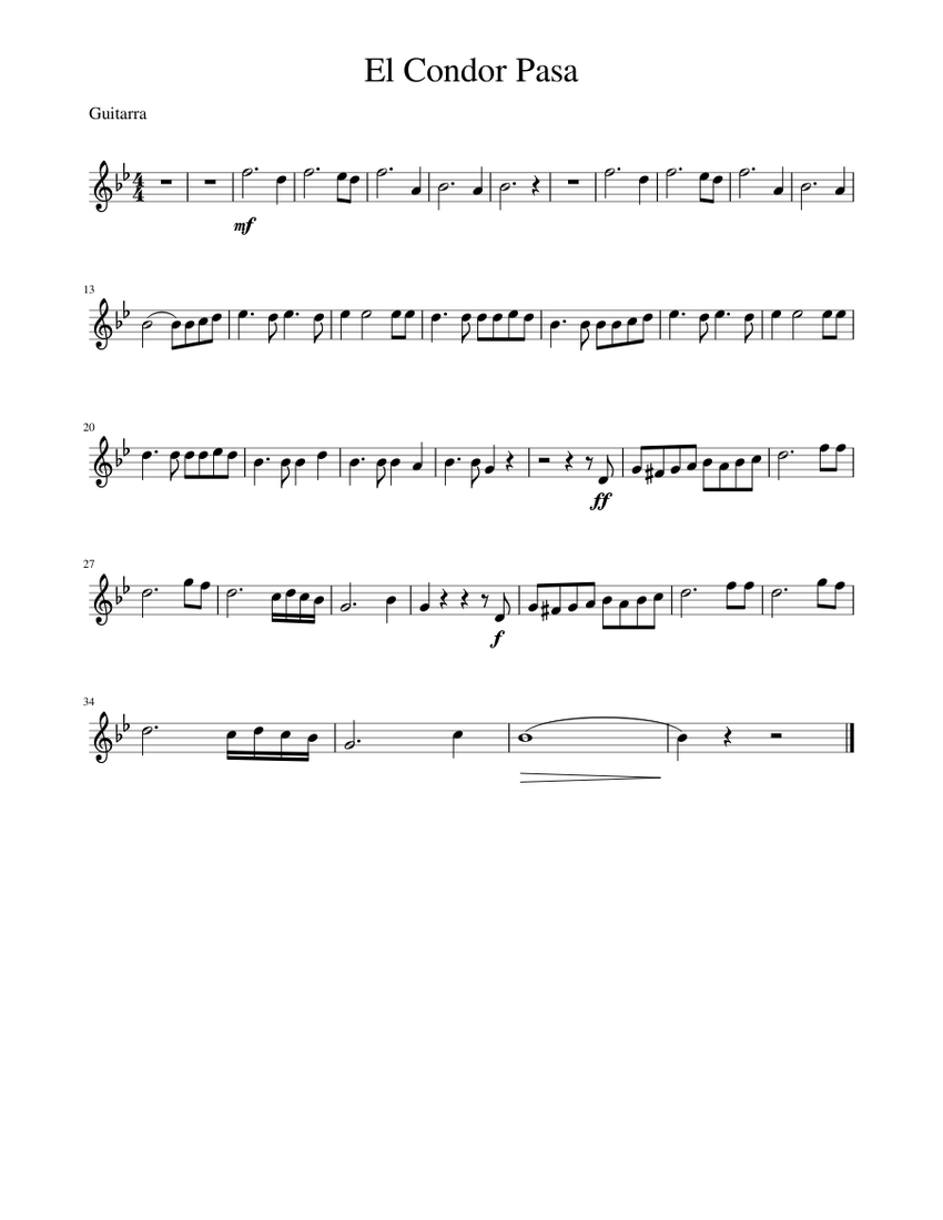 El Condor Pasa - Guitarra Sheet music for Piano (Solo) | Musescore.com