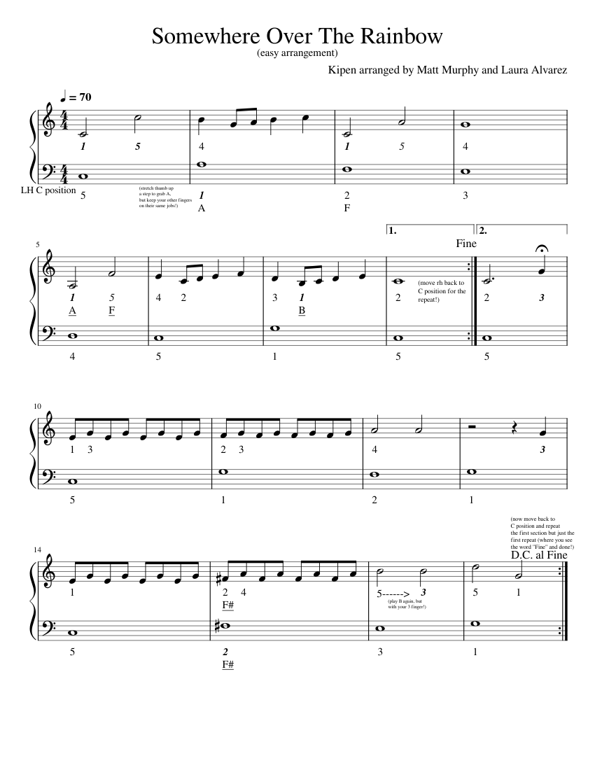 Somewhere Over The Rainbow - Very Easy Arrangement Sheet music for