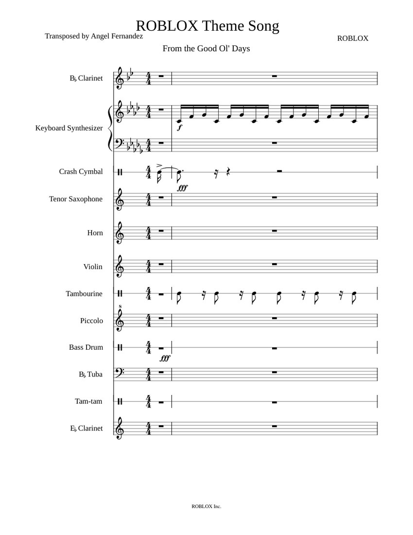 Roblox Theme Song Sheet Music For Violin Tuba Clarinet Oboe Mixed Quartet Musescore Com - roblox theme song 2006