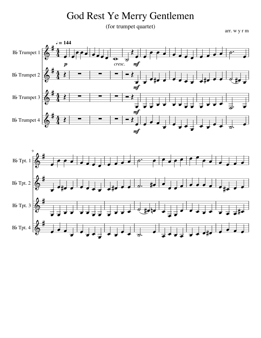 God Rest Ye Merry Gentlemen Sheet Music For Trumpet In B-flat (Brass ...