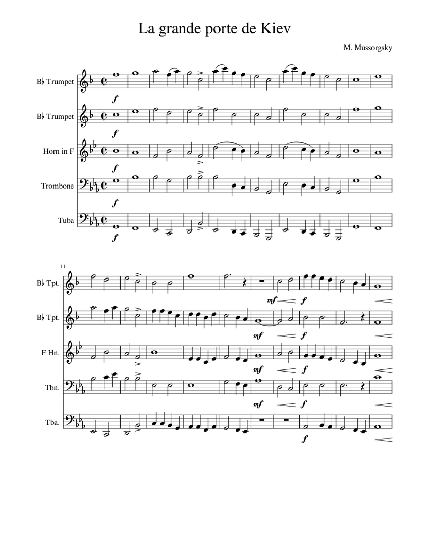 La grande porte de Kiev - from Pictures at an Exhibition Sheet music for  Trombone, Tuba, Trumpet in b-flat, French horn (Brass Quintet) |  Musescore.com