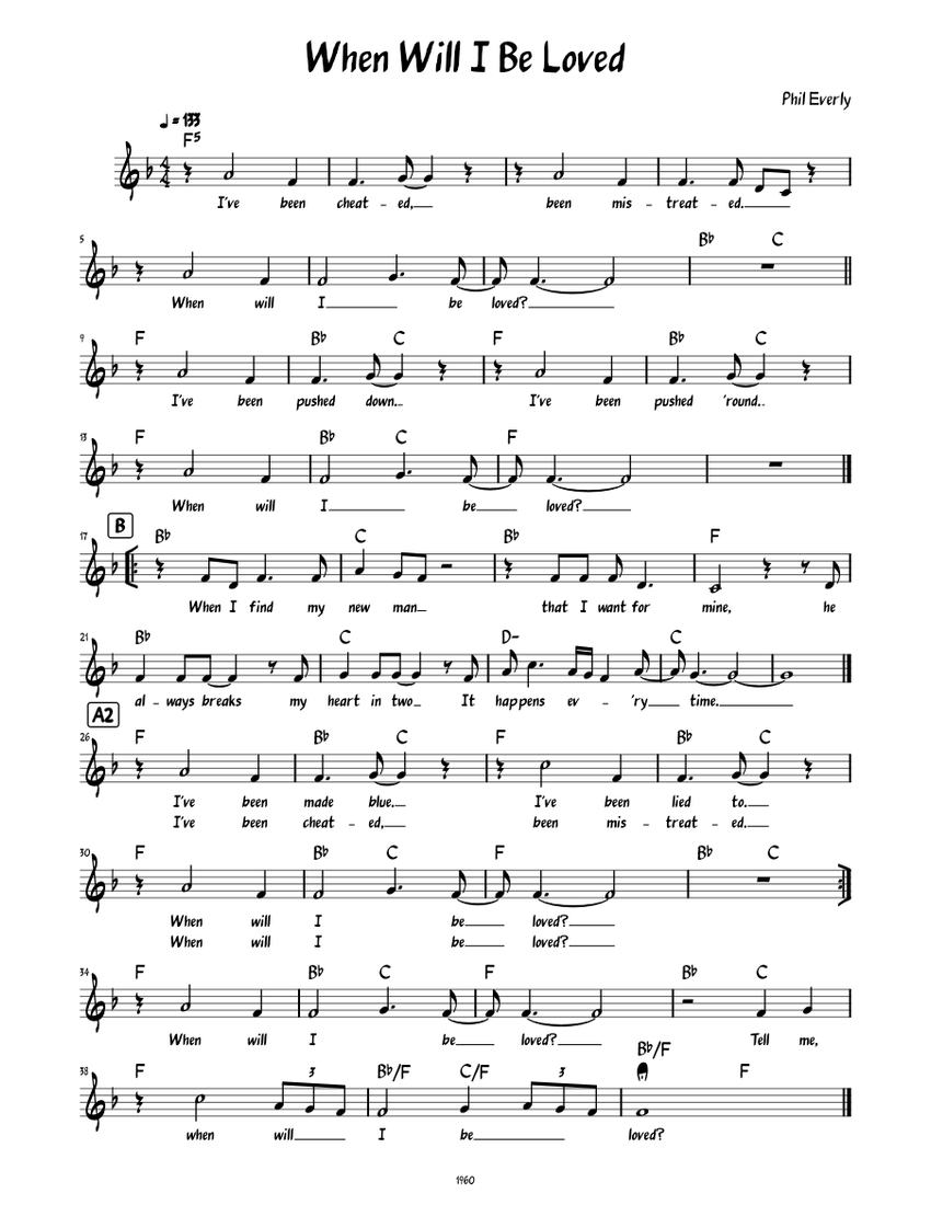 When Will I Be Loved (Lead sheet with lyrics ) Sheet music for Piano