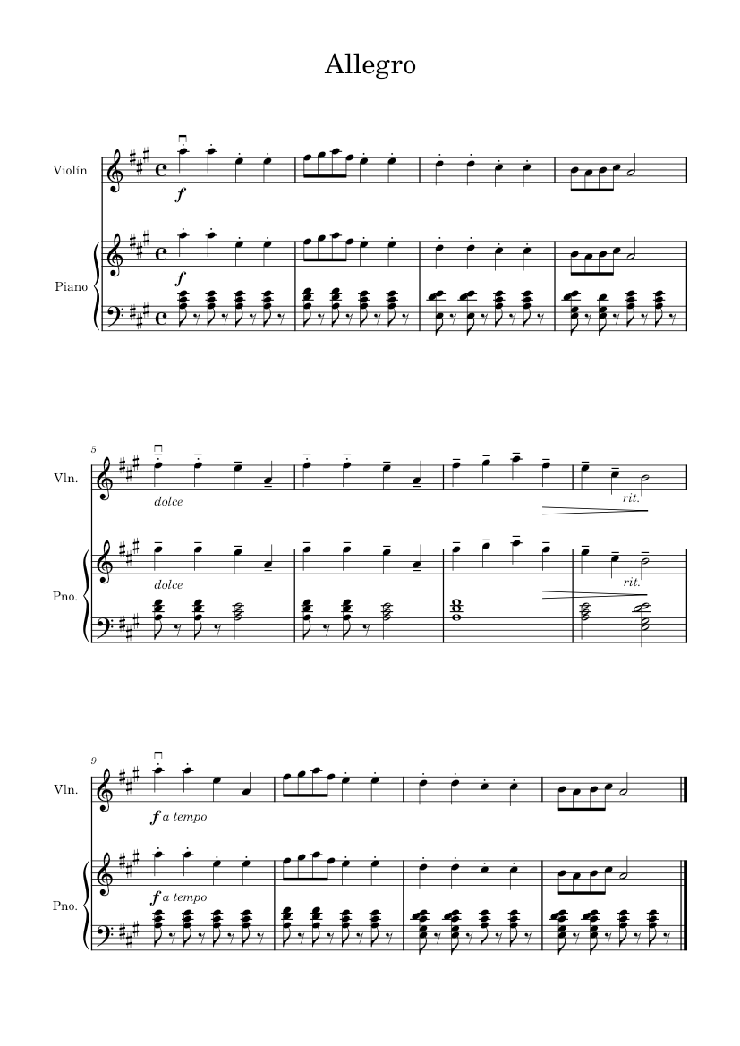 Suzuky violin - Allegro Sheet Music for Piano, Violin (Solo ...
