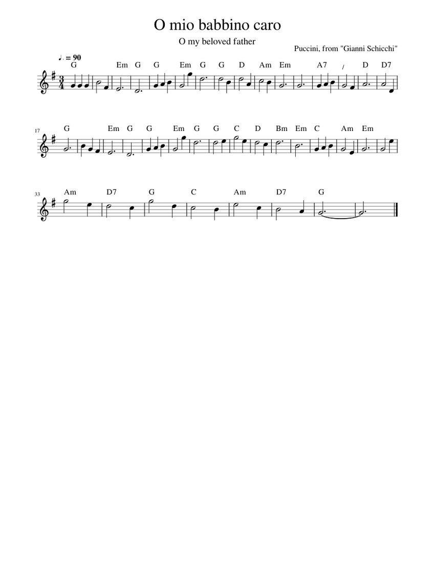 O mio babbino caro Sheet music for Piano (Solo) | Musescore.com