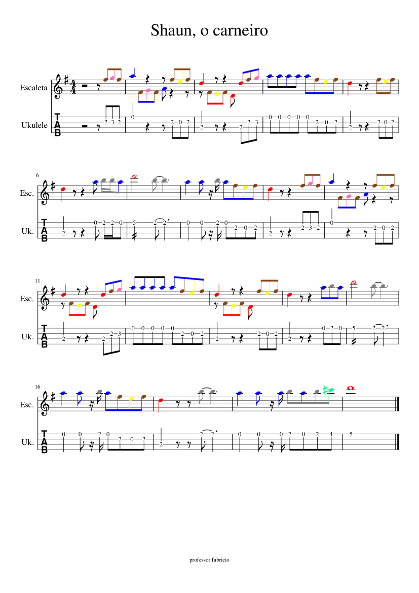 Shaun The Sheep Abertura Partitura Colorida Para Piano E Tablatura shaun-the-sheep-abertura-partitura-colorida-para-piano-e-tablatura