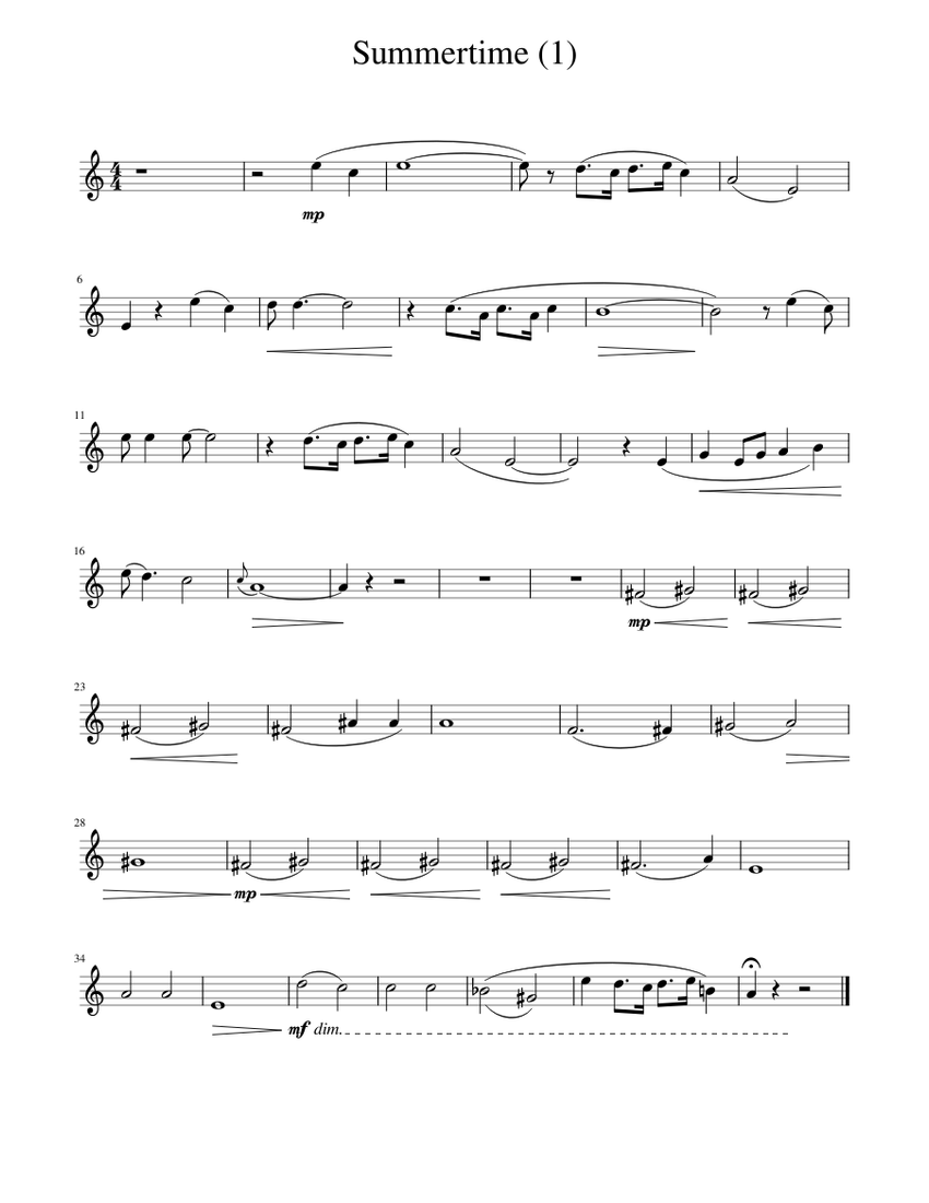Summertime 1 Sheet music for Saxophone tenor (Solo) | Musescore.com