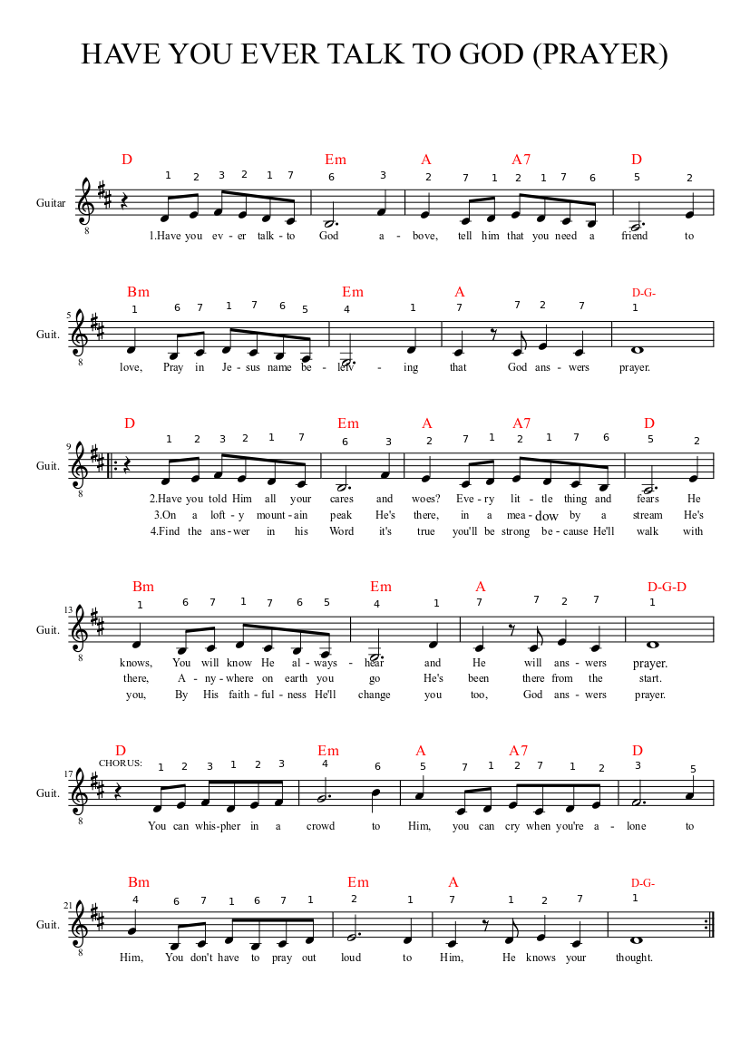 HAVE YOU EVER TALK TO GOD Sheet Music for Guitar (Solo) | MuseScore.com, image size:827x1169