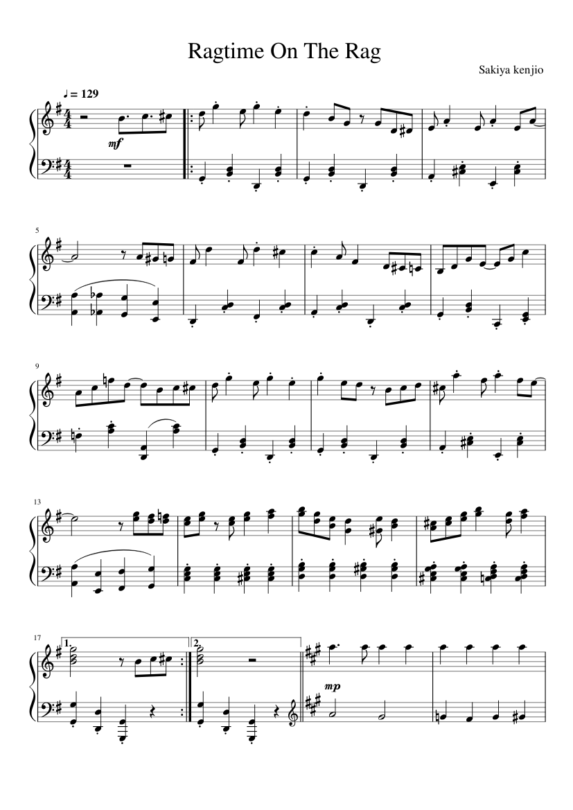 Ragtime On The Rag Sheet music for Piano (Solo) | Musescore.com