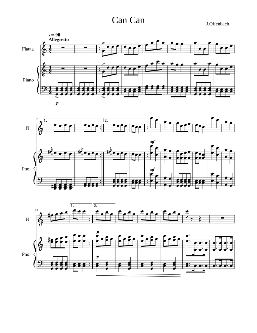 Can Can (piano solo) Sheet music for Piano, Flute (Solo) | Musescore.com
