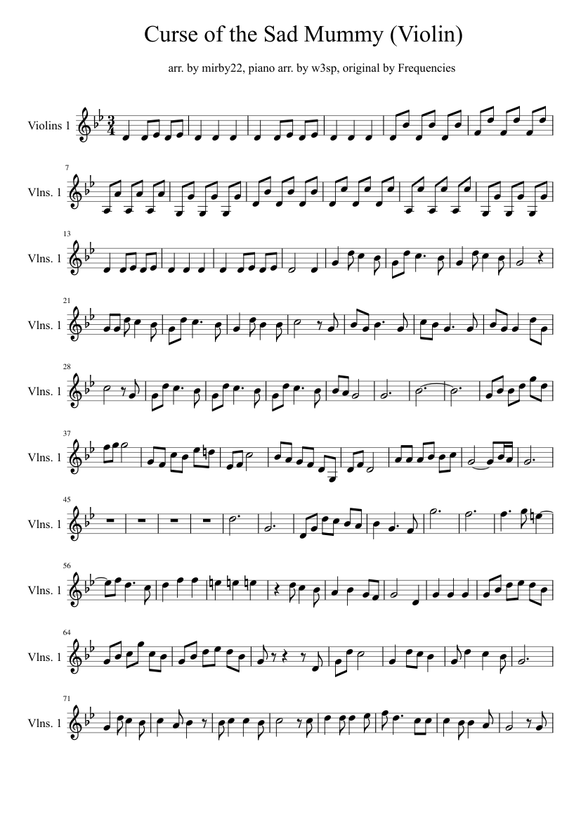Curse of the Sad Mummy (Violin) Sheet Music for Strings group