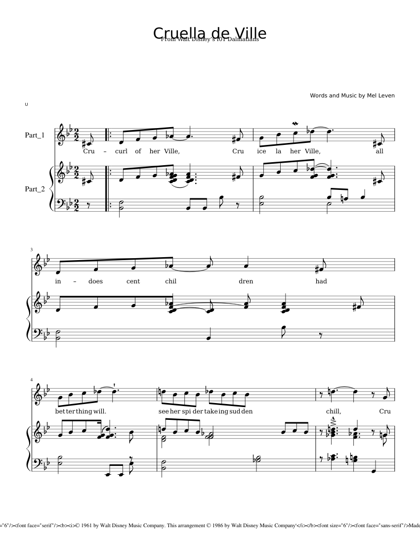 Cruella De Vil Sheet music for Piano, Vocals (Piano-Voice) | Musescore.com